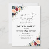 ブルゴーニュとネイビー我々は婚約した招待状 招待状 (正面)