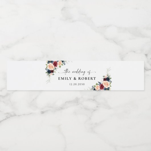 ブルゴーニュとネイビー結婚ズのウォーターボトルラベル ペットボトルラベル (シングルラベル)