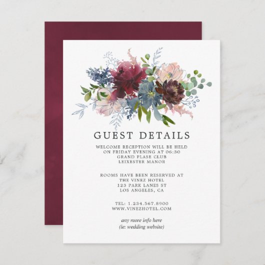 ブルゴーニュとネイビー結婚フローラズ詳細 エンクロージャーカード (正面/裏面)