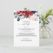 ブルゴーニュとネイビー結婚ブルーのインフォメーションゲスト エンクロージャーカード (スタンド正面)