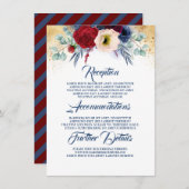 ブルゴーニュとネイビー結婚ブルーのインフォメーションゲスト エンクロージャーカード (正面/裏面)