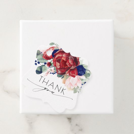 ブルゴーニュとネイビー結婚ブルーフローラありがとう フェイバータグ (インサイチュ)