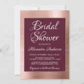 ブルゴーニュとバラゴールドフォイルブライダルシャワー 招待状 (正面)