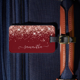 ブルゴーニュとバラ金ゴールドグリッターガーリー署名 ラゲッジタグ