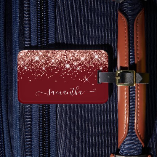 ブルゴーニュとバラ金ゴールドグリッターガーリー署名 ラゲッジタグ (正面インサイチュ4)