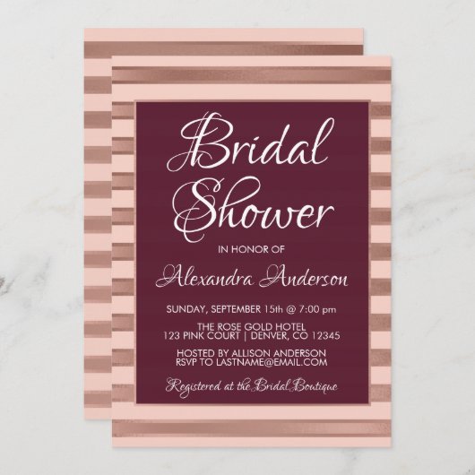 ブルゴーニュとバラ金ゴールドスウィートブライダルシャワー 招待状 (正面/裏面)