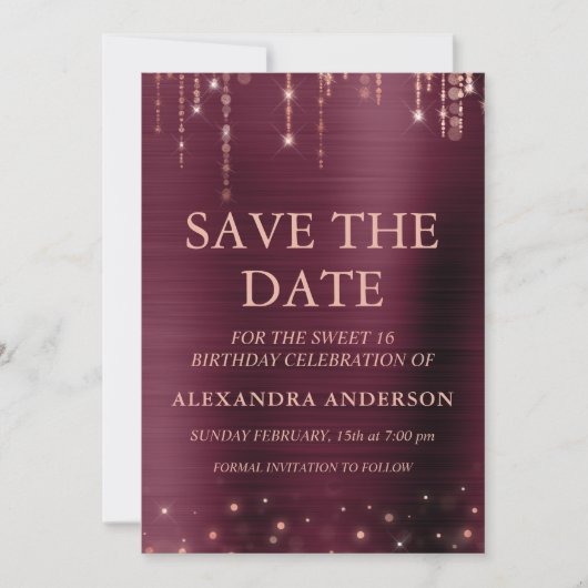 ブルゴーニュとバラ金ゴールドスウィート16日付を保存 招待状 (正面)