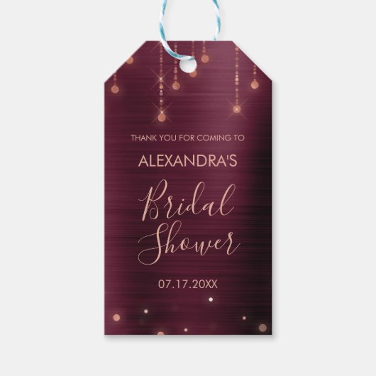 ブルゴーニュとバラ金ゴールドブライダルシャワー ギフトタグ (正面)