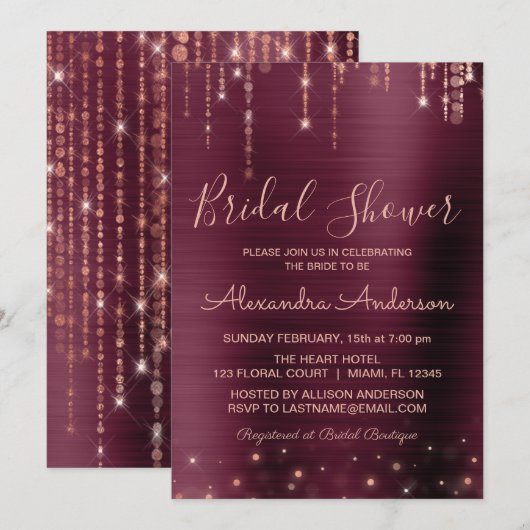 ブルゴーニュとバラ金ゴールドブライダルシャワー 招待状 (正面/裏面)