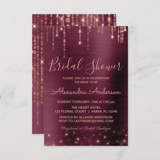 ブルゴーニュとバラ金ゴールドブライダルシャワー 招待状 (正面/裏面)