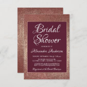 ブルゴーニュとバラ金ゴールドモダンブライダルシャワー 招待状 (正面/裏面)