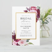 ブルゴーニュとピンクのエレガントフローラブライダルシャワー 招待状 (スタンド正面)