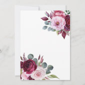 ブルゴーニュとピンクのエレガントフローラブライダルシャワー 招待状 (裏面)