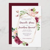 ブルゴーニュとピンクのジオメトリックウォーター結婚カラー | 招待状 (正面/裏面)