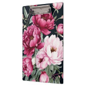 ブルゴーニュとピンクのフローラオンブラック クリップボード (左)