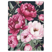 ブルゴーニュとピンクのフローラオンブラック クリップボード (裏面)