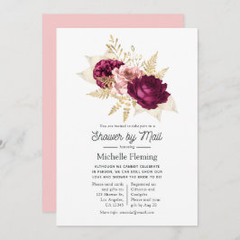 ブルゴーニュとピンクのフローラシャワーBy Mail 招待状