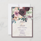 ブルゴーニュとピンクのフローラ予算結婚の投資額 招待状 (正面)