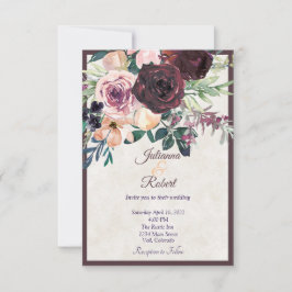 ブルゴーニュとピンクのフローラ予算結婚の投資額 招待状