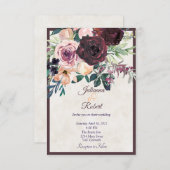 ブルゴーニュとピンクのフローラ予算結婚の投資額 招待状 (正面/裏面)