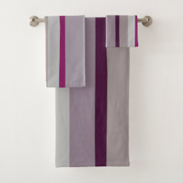 ブルゴーニュとピンクの抽象芸術ストライプ バスタオルセット