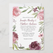 ブルゴーニュとピンクの水の色のバラ結婚ズ | 招待状 (正面)