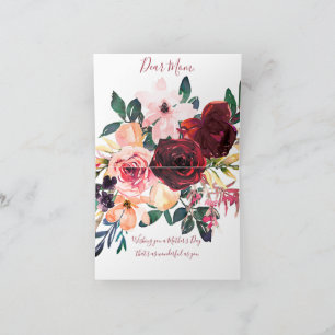 ブルゴーニュとピンクの水彩フローラ母の日 カード