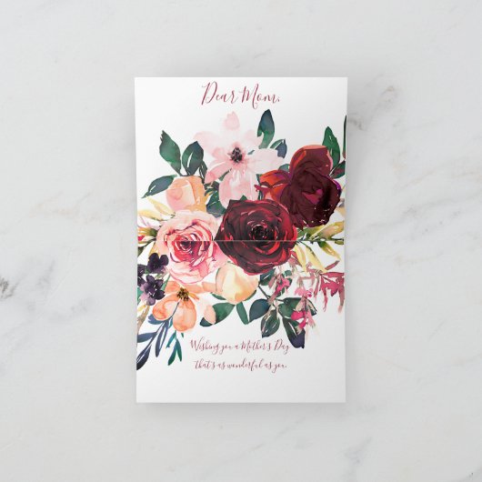 ブルゴーニュとピンクの水彩フローラ母の日 カード (内部)