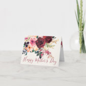 ブルゴーニュとピンクの水彩フローラ母の日 カード (正面)