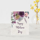 ブルゴーニュとピンクの水彩フローラ母の日 カード (黄色い花)
