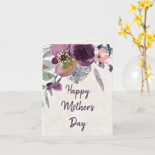 ブルゴーニュとピンクの水彩フローラ母の日 カード (黄色い花)