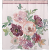 ブルゴーニュとピンクの水彩フローラ シャワーカーテン (正面)