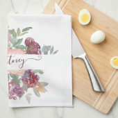 ブルゴーニュとピンクの水色のフローラ パーソナライズされた キッチンタオル (四つ折り)