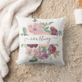 ブルゴーニュとピンクの水色のフローラ パーソナライズされた クッション (ブランケット)