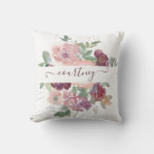 ブルゴーニュとピンクの水色のフローラ パーソナライズされた クッション (正面)