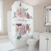 ブルゴーニュとピンクの水色のフローラ パーソナライズされた シャワーカーテン (インサイチュ)