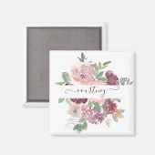 ブルゴーニュとピンクの水色のフローラ パーソナライズされた マグネット (正面/裏面)