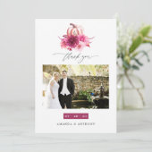 ブルゴーニュとピンクの秋の秋の結婚式写真 サンキューカード (スタンド正面)