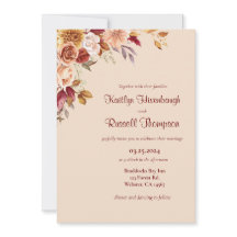 ブルゴーニュとピンクの秋フローラ結婚式招待状