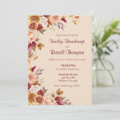 ブルゴーニュとピンクの秋フローラ結婚式招待状 招待状 (スタンド正面)