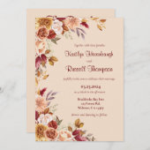 ブルゴーニュとピンクの秋フローラ結婚式招待状 招待状 (正面/裏面)