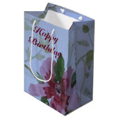 ブルゴーニュとピンクの花柄 ミディアムペーパーバッグ (正面アングル)