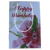 ブルゴーニュとピンクの花柄 ミディアムペーパーバッグ (正面)