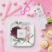 ブルゴーニュとピンクウォーターのカラーバラ60誕生日 ペーパープレート (パーティー)