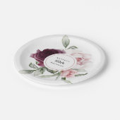 ブルゴーニュとピンクウォーターのカラーバラ80誕生日 ペーパープレート (アングル)