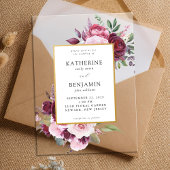 ブルゴーニュとピンクエレガントフローラ結婚ズ アクリル招待状