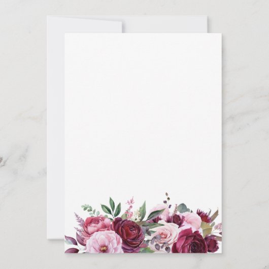 ブルゴーニュとピンクエレガントフローラ結婚ズ セーブザデート (裏面)