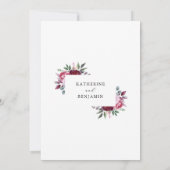 ブルゴーニュとピンクエレガントフローラ結婚ズ 招待状 (裏面)