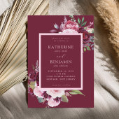 ブルゴーニュとピンクエレガントフローラ結婚ズ 招待状
