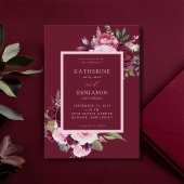 ブルゴーニュとピンクエレガントフローラ結婚ズ 招待状